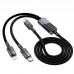 USB-C кабель HOCO U139 2-в-1 (Type-C to Type-C + Lightning), 100 Вт PD (USB-C) / 27 Вт Lightning, довжина 1,2 м, чорний