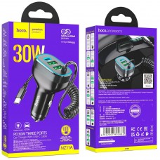 Автомобильное зарядное устройство HOCO NZ11A TYPE-C PD 30W/2USB + встроенный кабель Type-C, черный