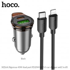 Автомобильное зарядное устройство HOCO NZ16A Rigorous 43W PD25W + QC3.0 с кабелем Type-C to Lightning, чёрный
