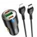 Автомобильное зарядное устройство HOCO NZ6 2 TYPE-C PD 45W/USB QC3.0 + кабель Type-C - Lightning, черный