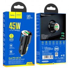 Автомобильное зарядное устройство HOCO NZ6 45W 2×Type-C PD + USB-A QC3.0, чёрное