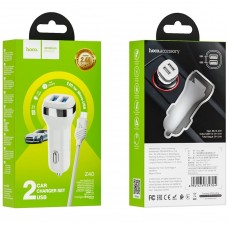 Автомобильное зарядное устройство HOCO Z40 2USB 2.4A + кабель USB - Micro USB, белый Автомобильное зарядное устройство HOCO Z40 2USB 2.4A + кабель USB - Micro USB, белый