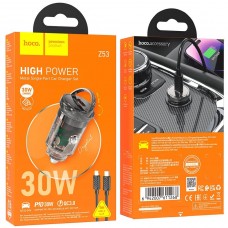 Автомобильное зарядное устройство HOCO Z53 Type-C PD 30W + кабель Type-C - Lightning, черный Автомобильное зарядное устройство HOCO Z53 Type-C PD 30W + кабель Type-C - Lightning, черный