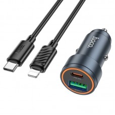Автомобильное зарядное устройство HOCO Z57A PD 30W + QC3.0 с кабелем Type-C to Lightning, серый Автомобильное зарядное устройство HOCO Z57A PD 30W + QC3.0 с кабелем Type-C to Lightning, серый