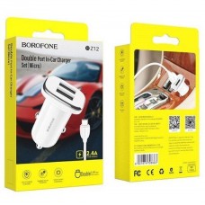 Автомобільний зарядний пристрій Borofone BZ12 2USB 2.4A + кабель USB - Type-C, білий