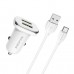 Автомобільний зарядний пристрій Borofone BZ12 2USB 2.4A + кабель USB - Type-C, білий