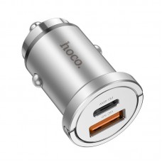 Автомобильное зарядное устройство HOCO NZ10 Handy USB-C PD 45 Вт + USB-A QC 3.0, серебристый
