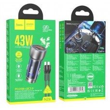 Автомобильное зарядное устройство HOCO NZ8 Sprinter 43 Вт USB-C PD + USB-A QC 3.0 с кабелем Type-C - Lightning 1 м, синий