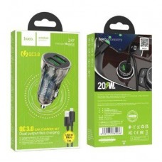 Автомобильное зарядное устройство HOCO Z47 Transparent Discovery Edition QC 3.0 20 Вт, 2×USB-A, с кабелем USB-A - Micro-USB 1 м, прозрачный чёрный Автомобильное зарядное устройство HOCO Z47 Transparent Discovery Edition QC 3.0 20 Вт, 2×USB-A, с кабелем USB-A - Micro-USB 1 м, прозрачный чёрный
