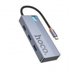 Адаптер-концентратор HOCO HB50 Wow 5-в-1 (Type-C - 3×USB 3.0 + HDMI (HDTV) + PD 100 Вт), металік-сірий