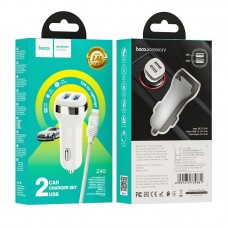 Автомобильное зарядное устройство HOCO Z40 Superior, 2×USB-A, 5 В/2,4 А, кабель USB-A - Lightning 1 м, белое Автомобильное зарядное устройство HOCO Z40 Superior, 2×USB-A, 5 В/2,4 А, кабель USB-A - Lightning 1 м, белое