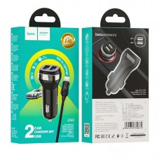 Автомобильное зарядное устройство HOCO Z40 Superior, 2×USB-A, 5 В/2,4 А, кабель USB-A - Lightning 1 м, чёрное Автомобильное зарядное устройство HOCO Z40 Superior, 2×USB-A, 5 В/2,4 А, кабель USB-A - Lightning 1 м, чёрное