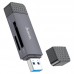 Картридер HOCO HB45 Spirit 2-в-1 USB-A 3.0 / Type-C для карт SD и microSD, серый металлик