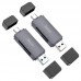 Картридер HOCO HB45 Spirit 2-в-1 USB-A 3.0 / Type-C для карт SD и microSD, серый металлик