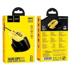 Игровая проводная мышь HOCO GM31 Overlord USB, 1200 - 3600 DPI, 7 кнопок, подсветка, черно-желтая Игровая проводная мышь HOCO GM31 Overlord USB, 1200 - 3600 DPI, 7 кнопок, подсветка, черно-желтая