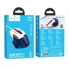Игровая проводная мышь HOCO GM31 Overlord USB, 1200 - 3600 DPI, 7 кнопок, подсветка, бело-синяя Игровая проводная мышь HOCO GM31 Overlord USB, 1200 - 3600 DPI, 7 кнопок, подсветка, бело-синяя