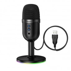 Настольный проводной USB-микрофон HOCO L25 Bright с RGB-подсветкой и мониторингом, чёрный