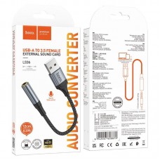 Переходник HOCO LS36, внешняя звуковая карта USB - jack 3.5 мм, 0,12 м, чёрный