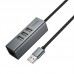 USB HUB HOCO HB1D 4in1 (USB to USB2.0*3+RJ45), серый