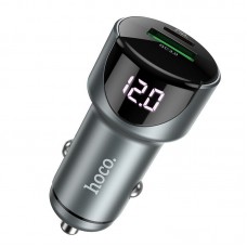 Автомобильное зарядное устройство HOCO Z42 Light Road USB-C PD 20 Вт + USB-A QC 3.0 с цифровым дисплеем, серый металлик Автомобильное зарядное устройство HOCO Z42 Light Road USB-C PD 20 Вт + USB-A QC 3.0 с цифровым дисплеем, серый металлик