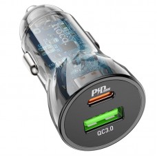 Автомобильное зарядное устройство HOCO Z47A Transparent Discovery Edition 30 Вт, USB-C PD и USB-A QC 3.0, прозрачно-чёрное Автомобильное зарядное устройство HOCO Z47A Transparent Discovery Edition 30 Вт, USB-C PD и USB-A QC 3.0, прозрачно-чёрное
