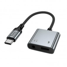 Аудиопереходник HOCO UPA34 Type-C - Type-C Power + Jack 3.5 мм, серый
