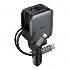 Автомобильное зарядное устройство HOCO Z67A Triunfar PD 60W / USB-C + USB QC3.0 / встроенные кабели Type-C и Lightning, серое Автомобильное зарядное устройство HOCO Z67A Triunfar PD 60W / USB-C + USB QC3.0 / встроенные кабели Type-C и Lightning, серое