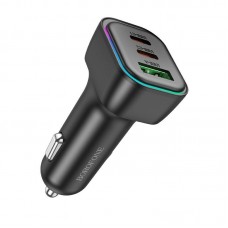 Автомобильное зарядное устройство BOROFONE BZ28C Trophie 60W, 2×Type-C PD30W + USB-A QC3.0 18W, без кабеля, чёрное Автомобильное зарядное устройство BOROFONE BZ28C Trophie 60W, 2×Type-C PD30W + USB-A QC3.0 18W, без кабеля, чёрное